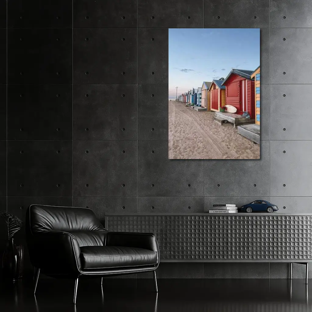 Brighton Beach Huts Colorful Sandy Shore – Wall Art