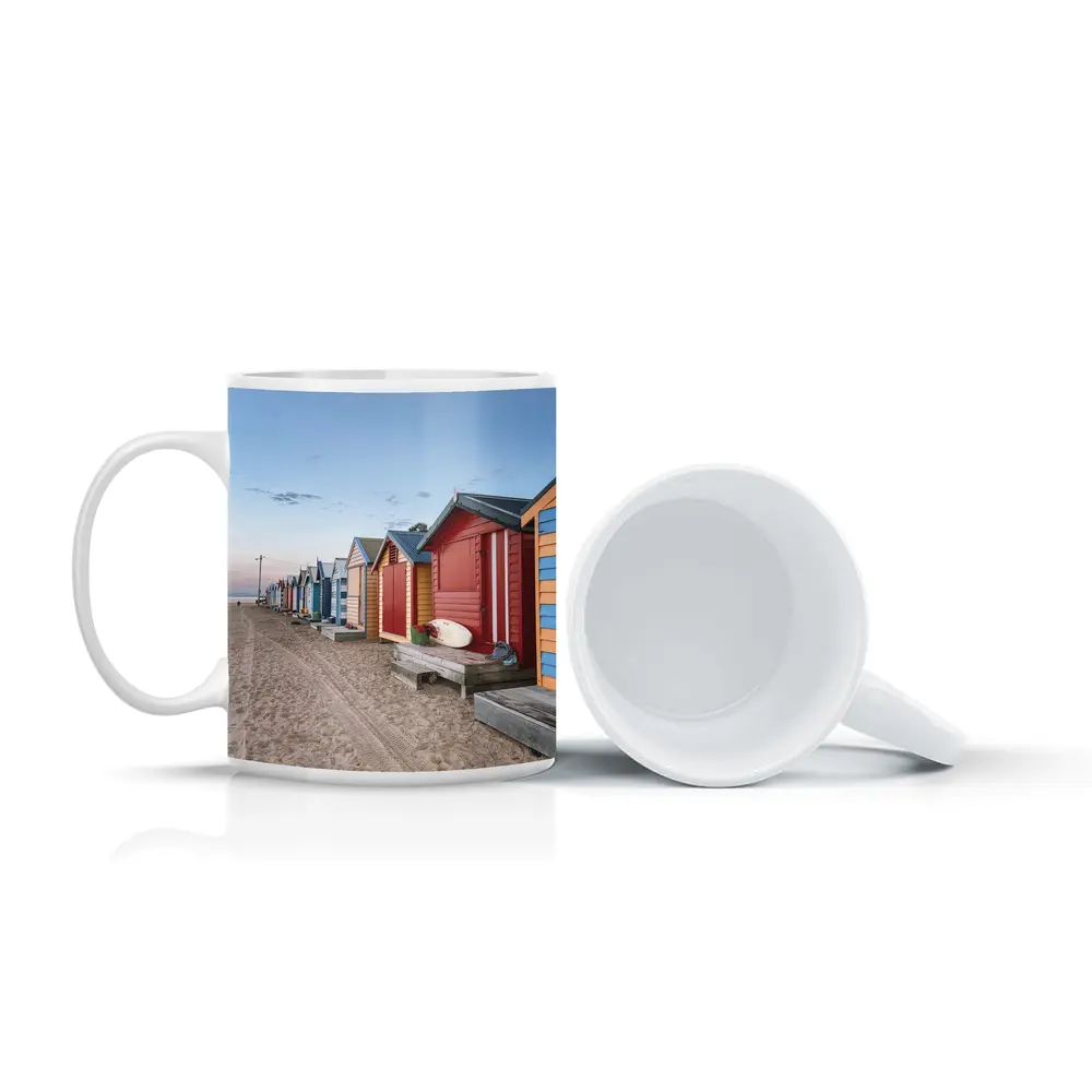Brighton Beach Huts Colorful Sandy Shore – Mugs