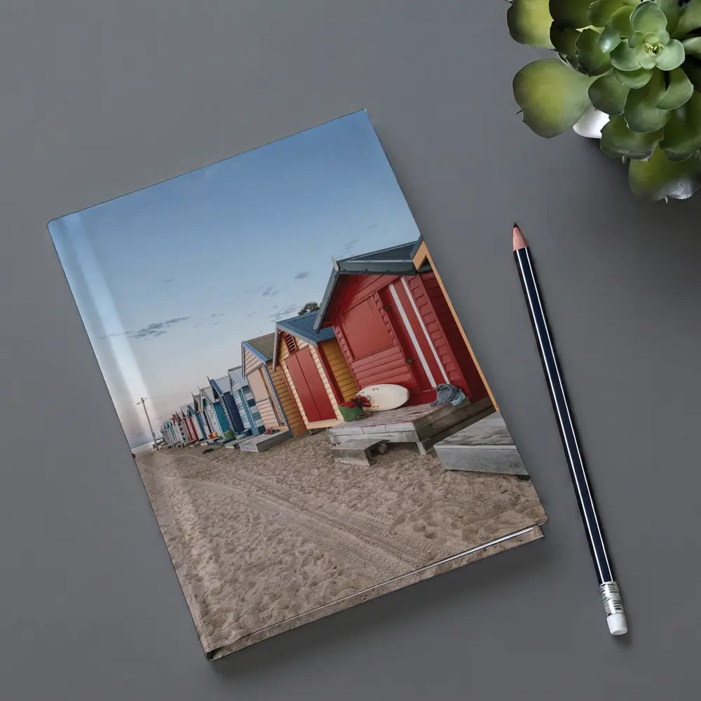 Brighton Beach Huts Colorful Sandy Shore – Notebooks