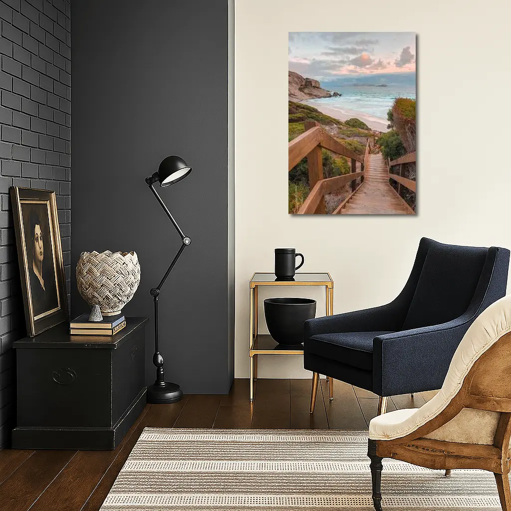 Wooden Stairway Leading Down To Beach – Wall Art