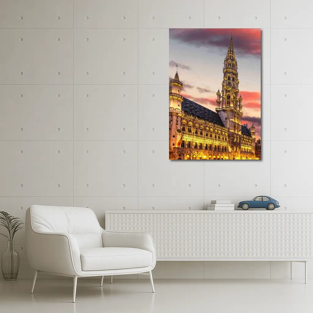 Brussels Town Hall Grand Place Sunset Sky – Wall Art