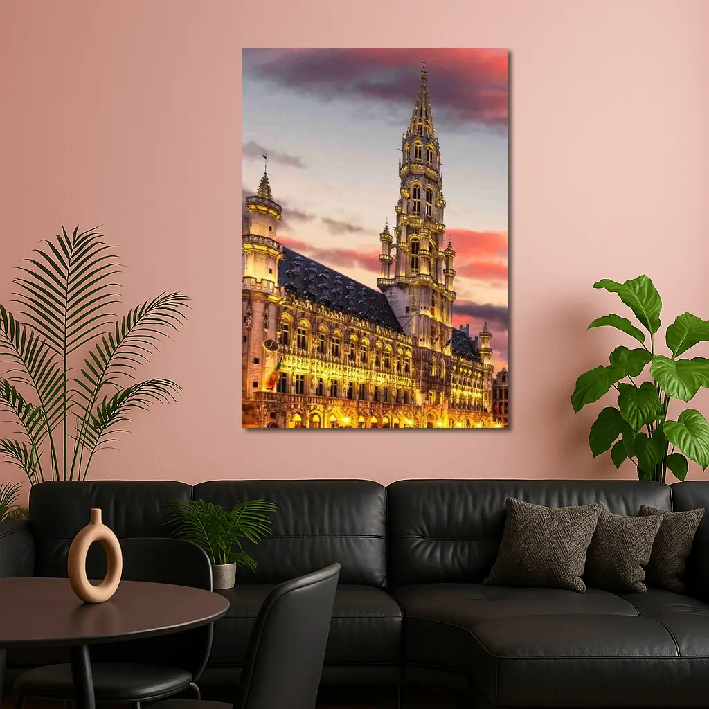 Brussels Town Hall Grand Place Sunset Sky – Wall Art