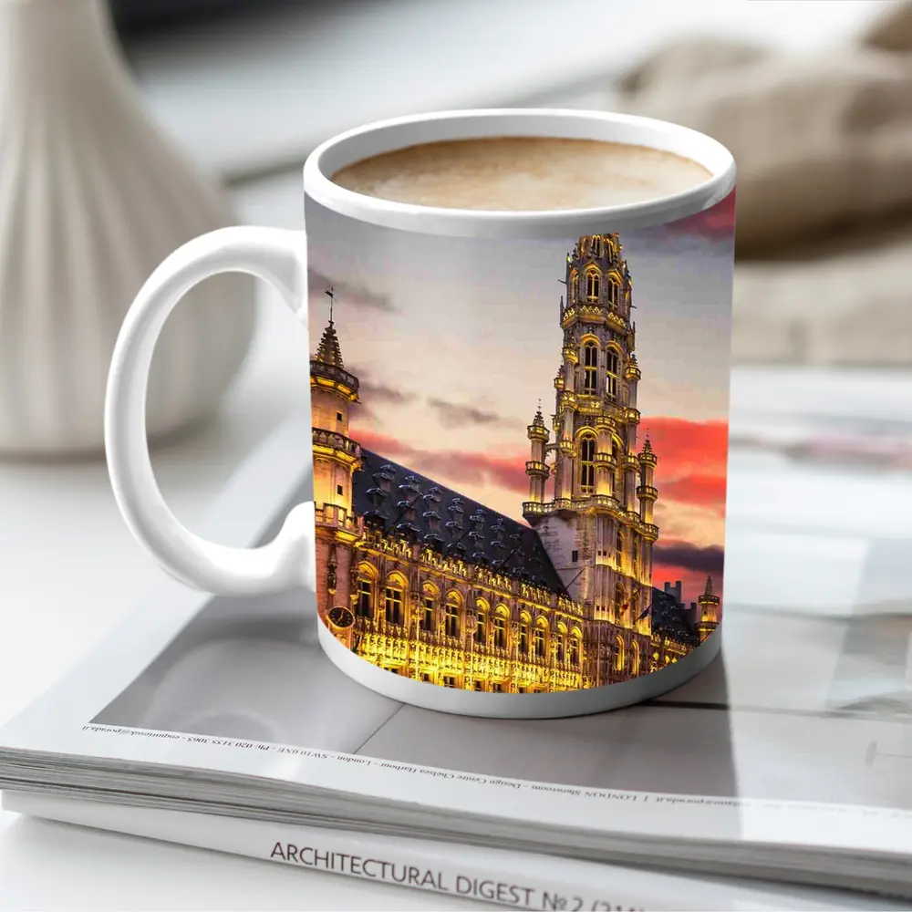 Brussels Town Hall Grand Place Sunset Sky – Mugs