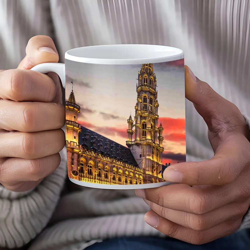Brussels Town Hall Grand Place Sunset Sky – Mugs