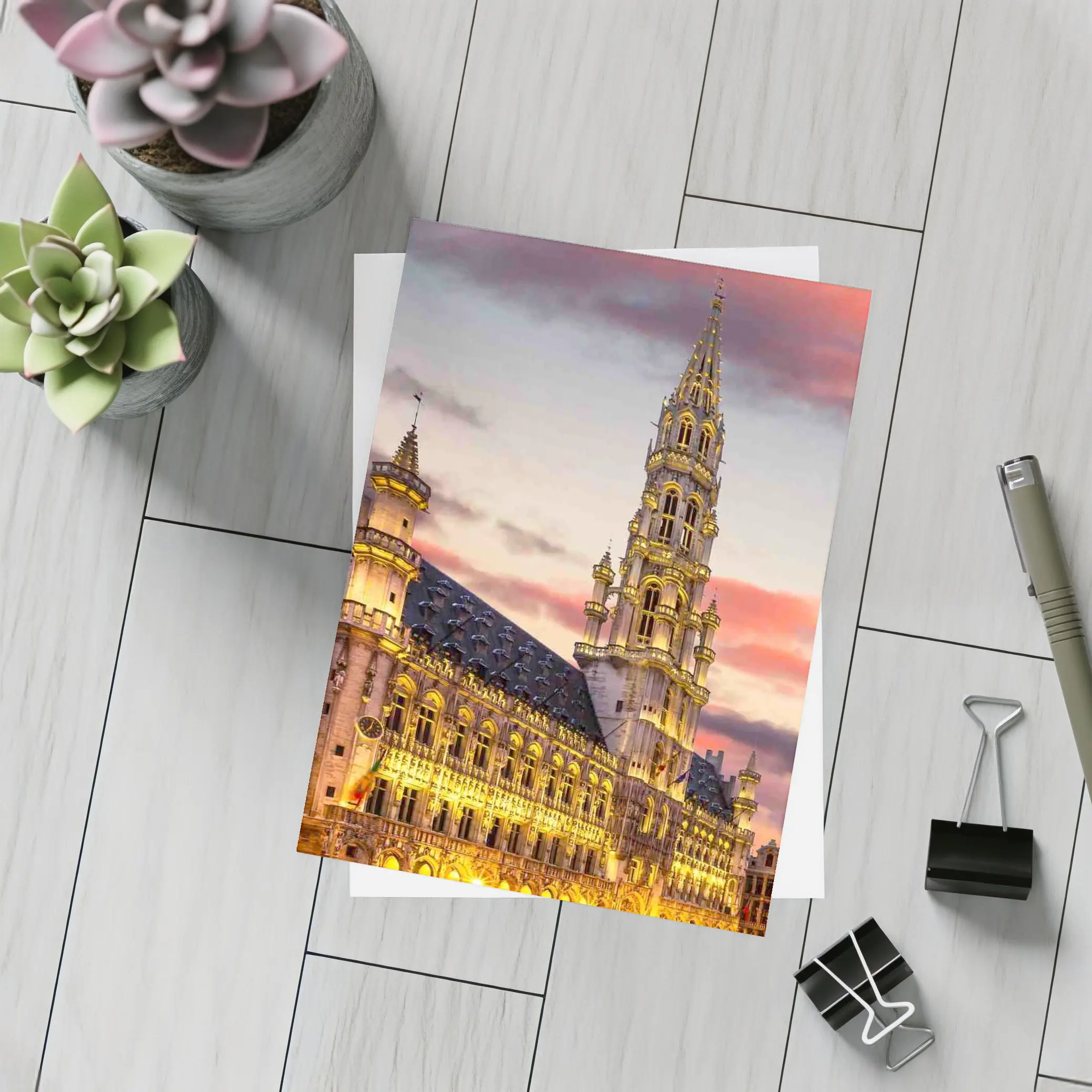 Brussels Town Hall Grand Place Sunset Sky – Postcards