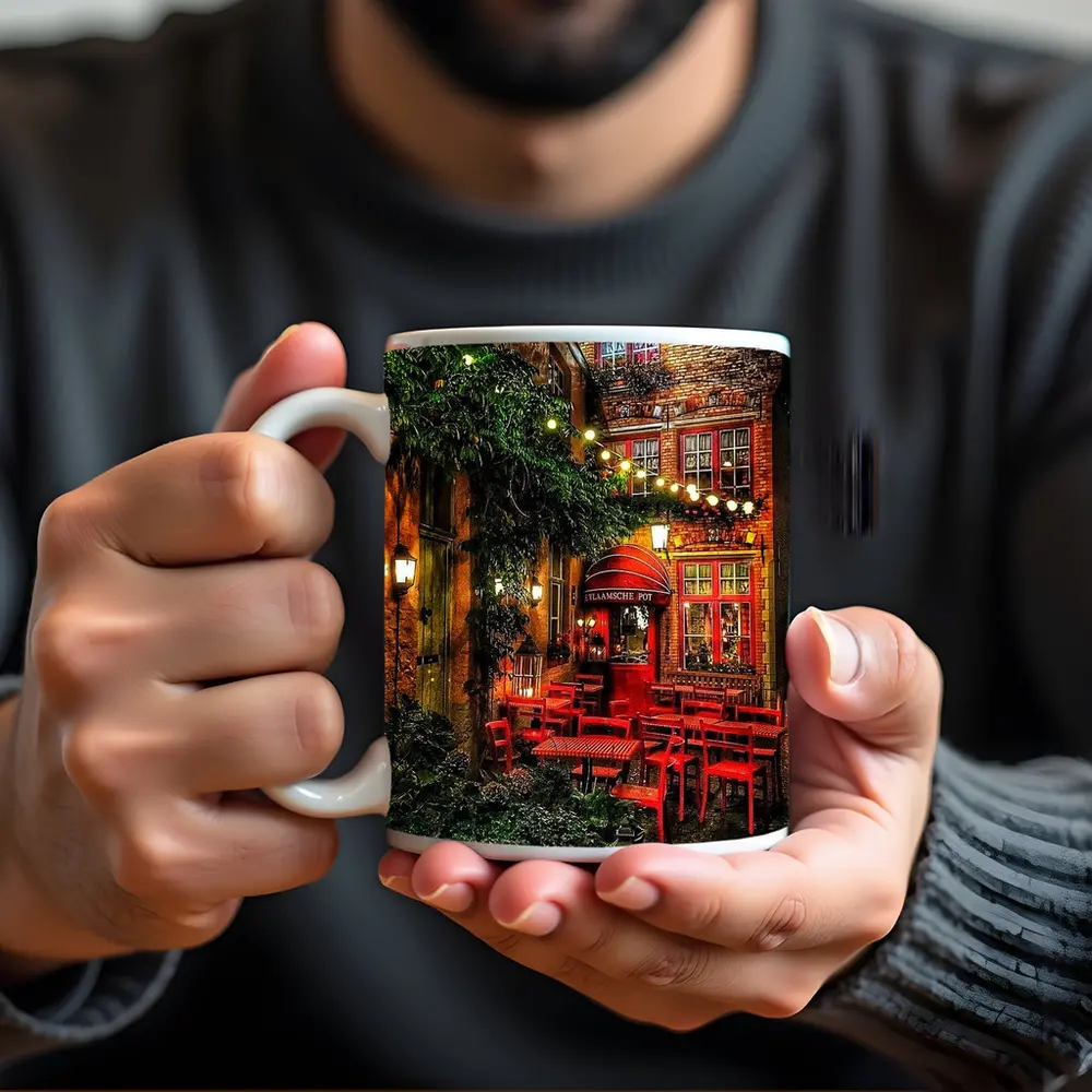 Cozy European Cafe Alley Night Street – Mugs