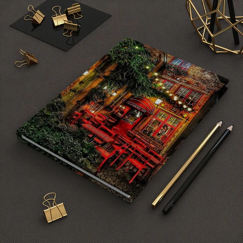 Cozy European Cafe Alley Night Street – Notebooks