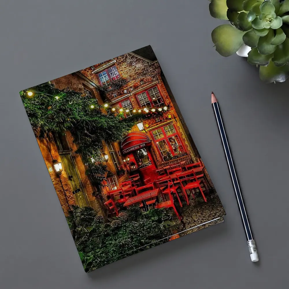 Cozy European Cafe Alley Night Street – Notebooks