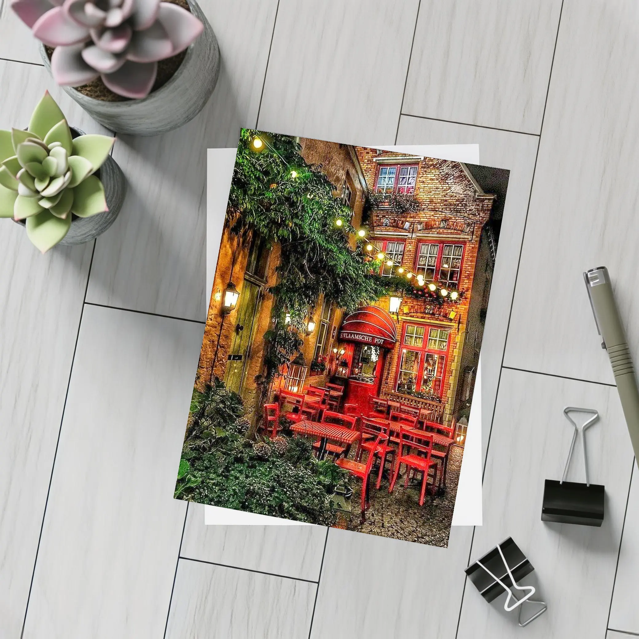 Cozy European Cafe Alley Night Street – Postcards