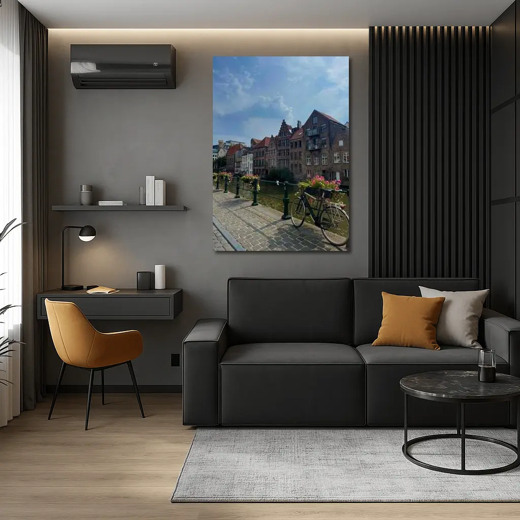 Ghent Canal Bridge Bicycle Brick Buildings – Wall Art