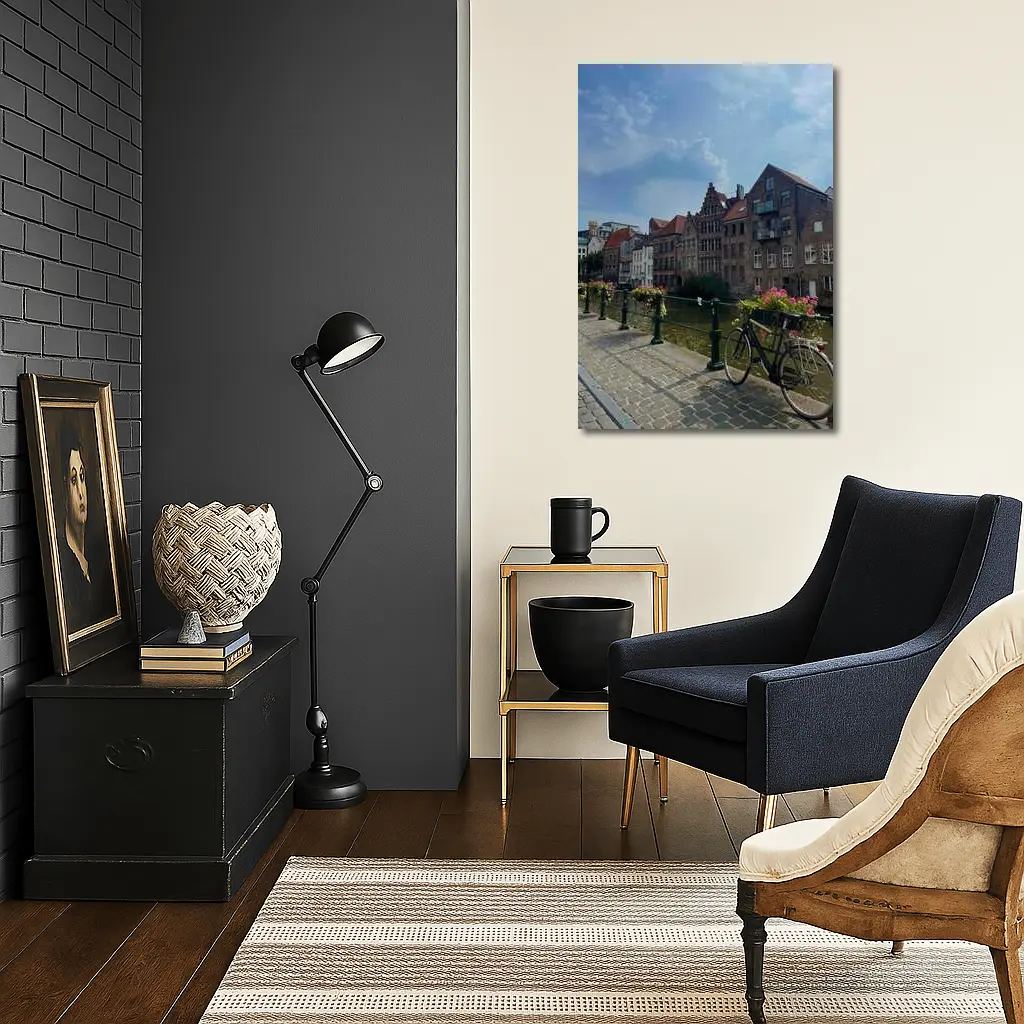 Ghent Canal Bridge Bicycle Brick Buildings – Wall Art