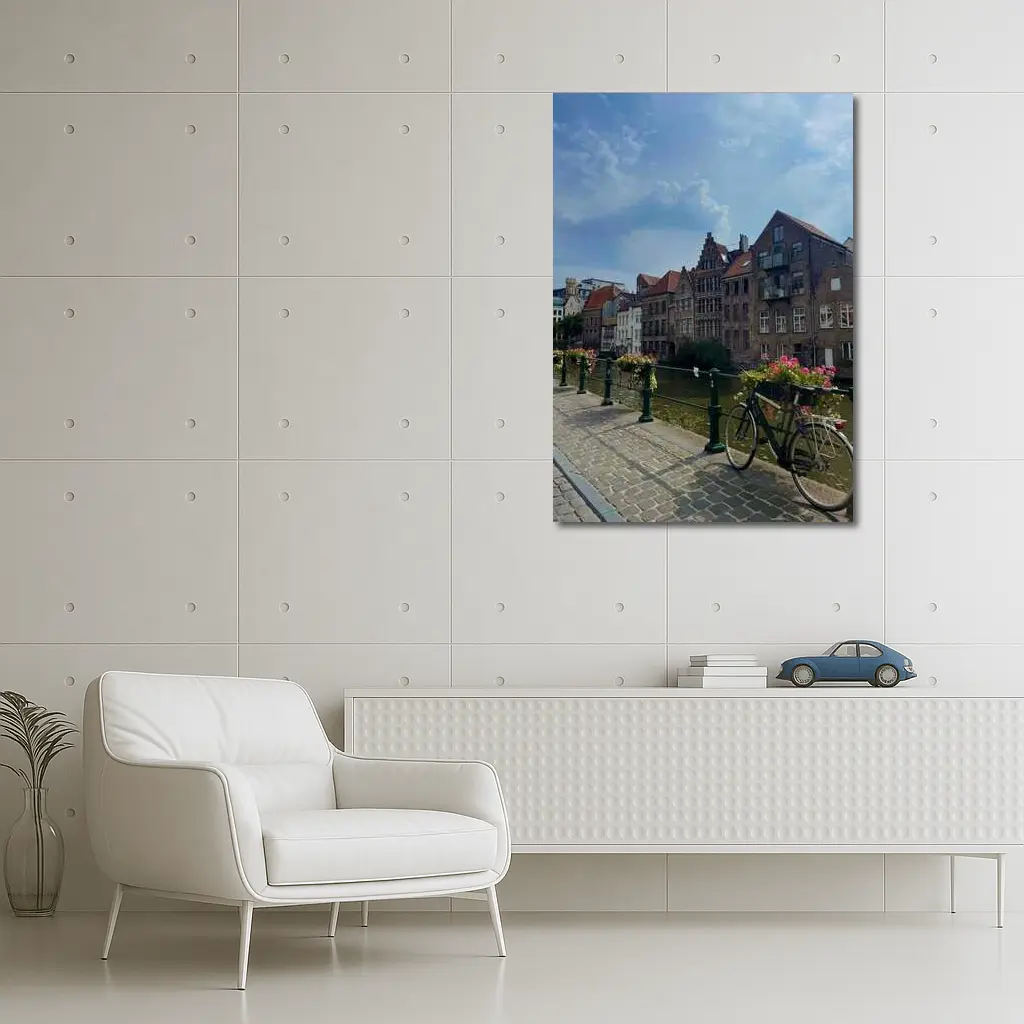 Ghent Canal Bridge Bicycle Brick Buildings – Wall Art