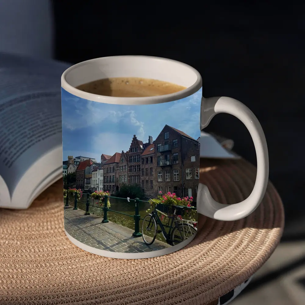 Ghent Canal Bridge Bicycle Brick Buildings – Mugs