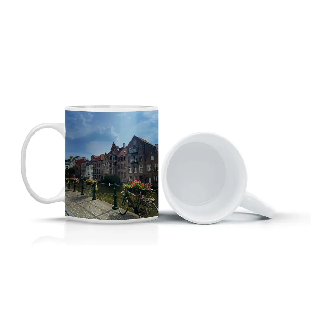 Ghent Canal Bridge Bicycle Brick Buildings – Mugs