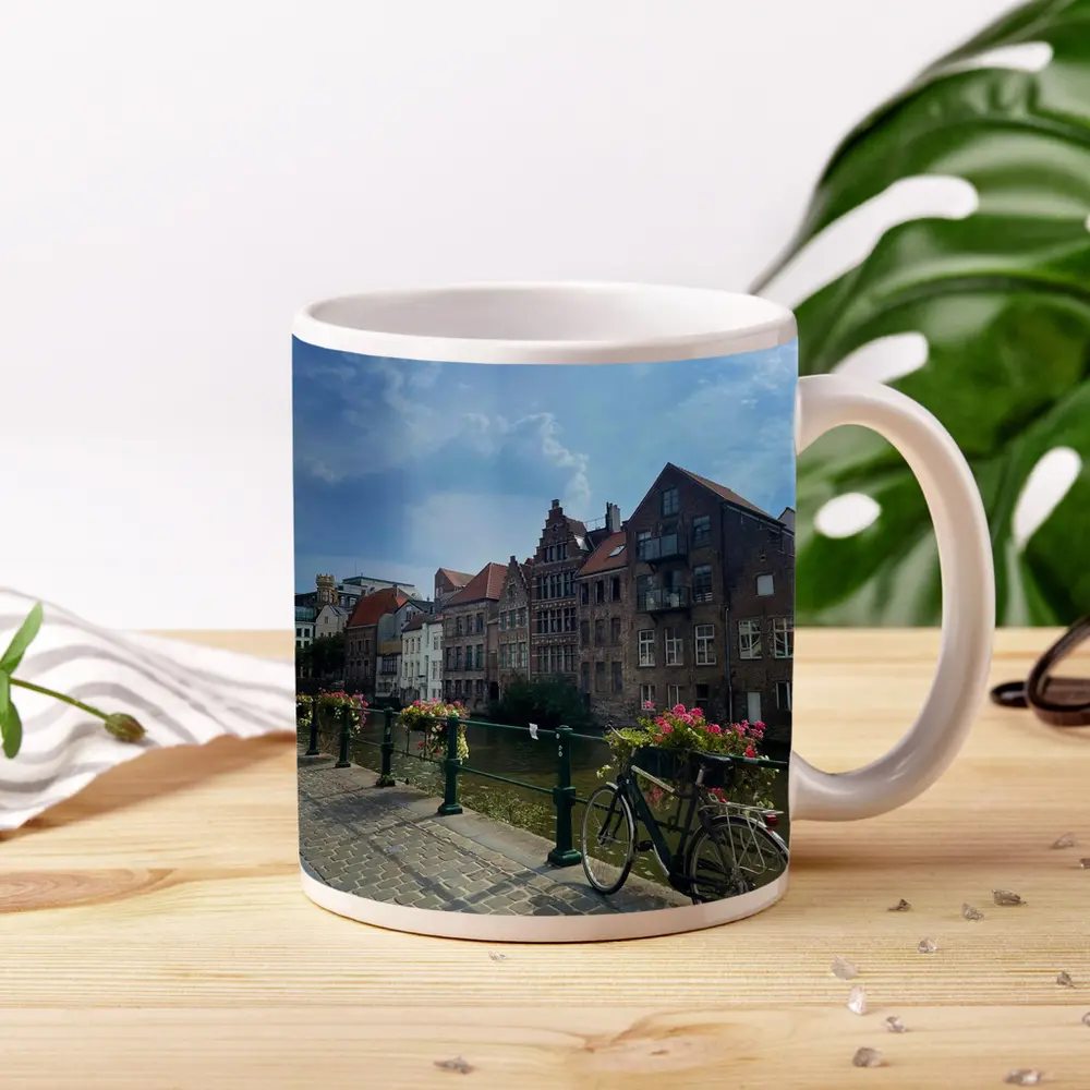 Ghent Canal Bridge Bicycle Brick Buildings – Mugs