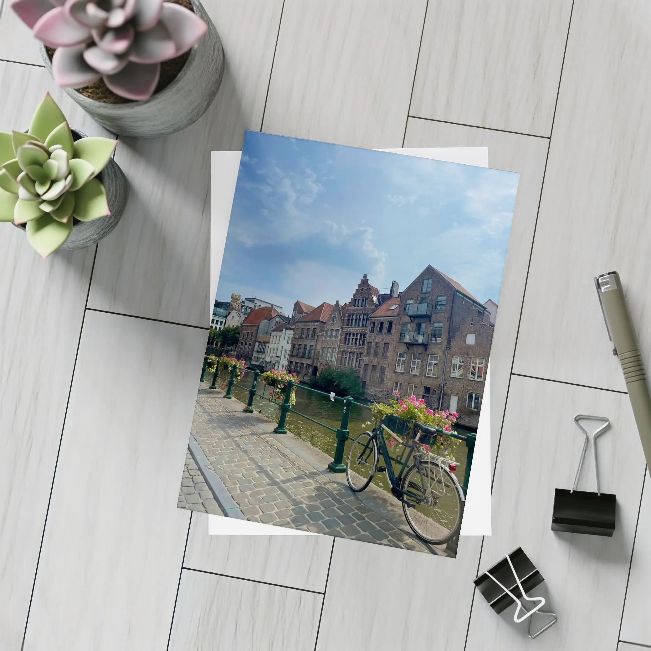 Ghent Canal Bridge Bicycle Brick Buildings – Postcards