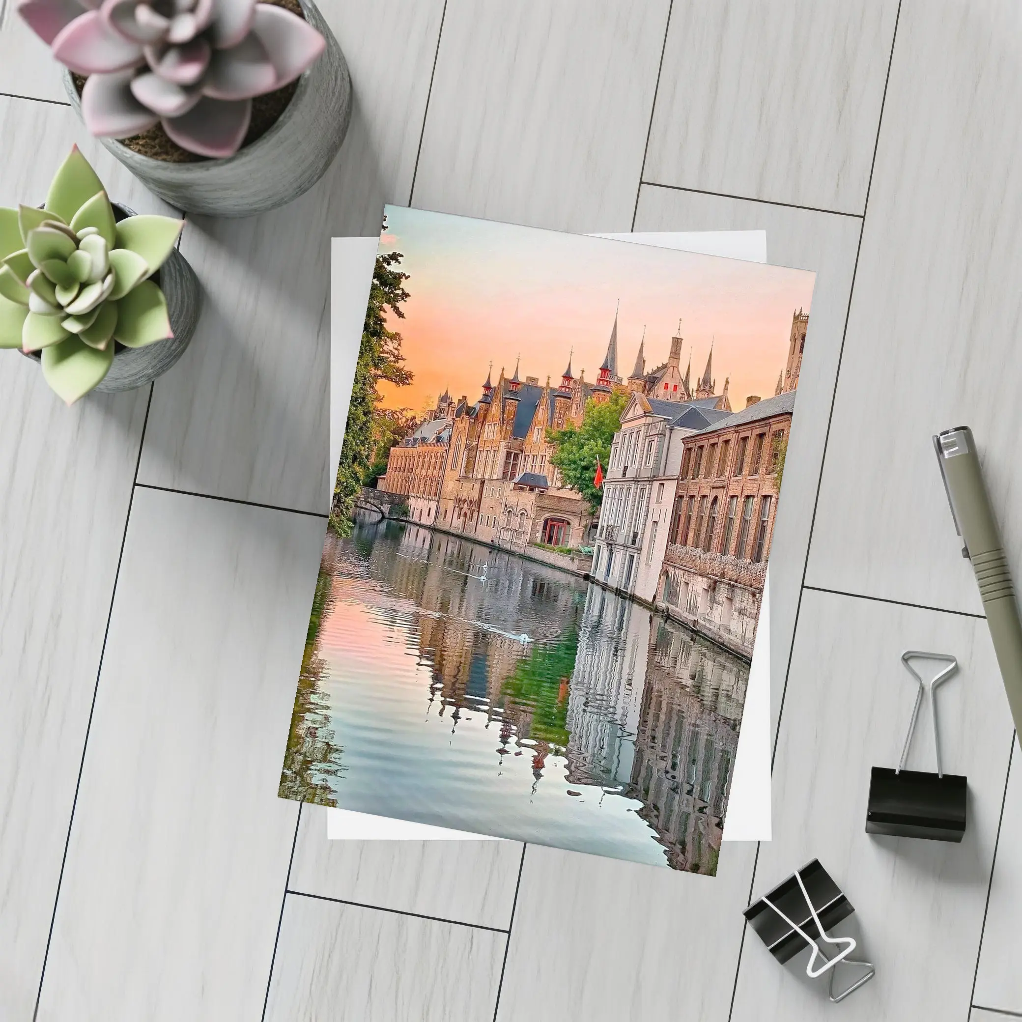 Bruges Belgium Canal Sunset Medieval City – Postcards