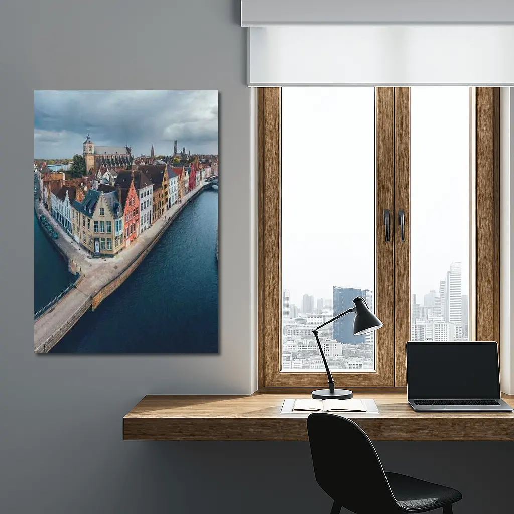Bruges Belgium Canal Medieval City Aerial View – Wall Art