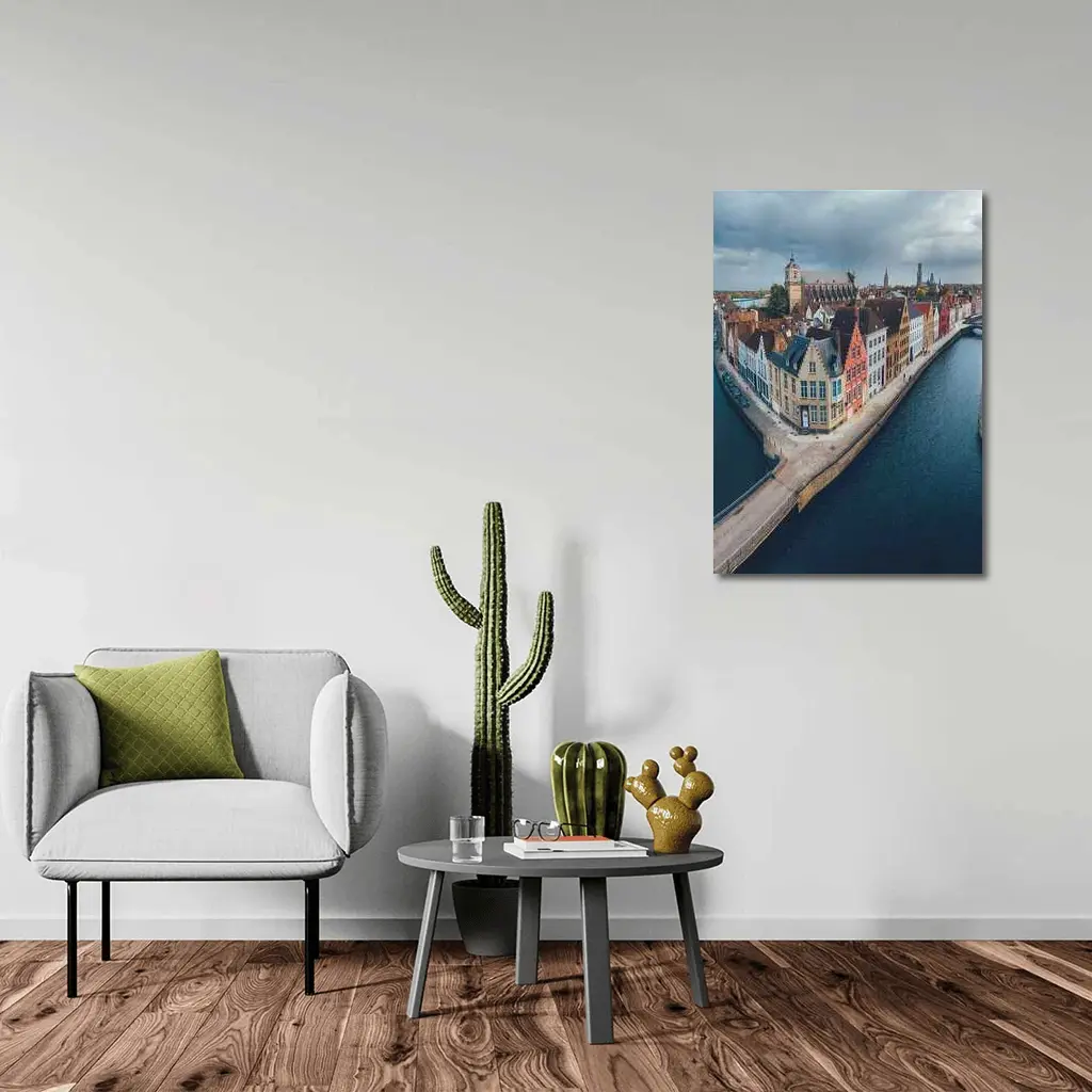 Bruges Belgium Canal Medieval City Aerial View – Wall Art