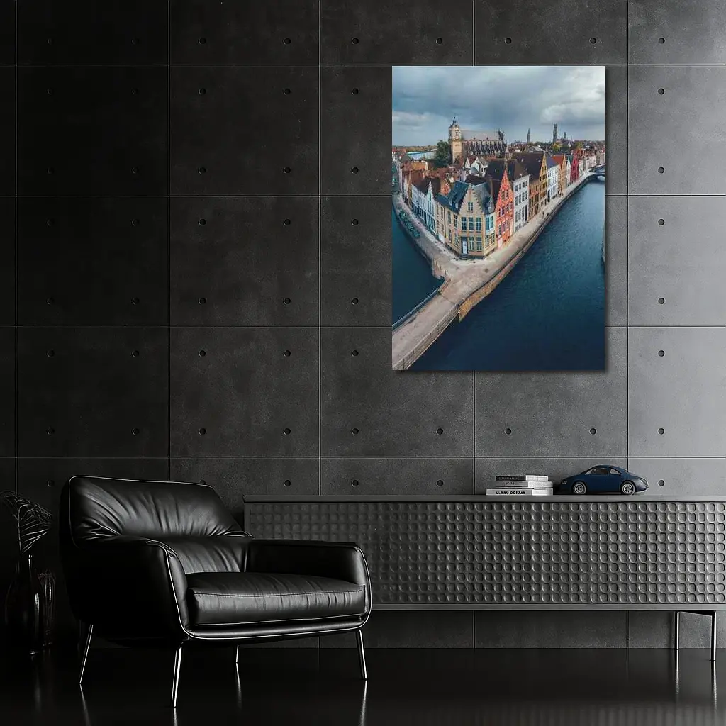 Bruges Belgium Canal Medieval City Aerial View – Wall Art