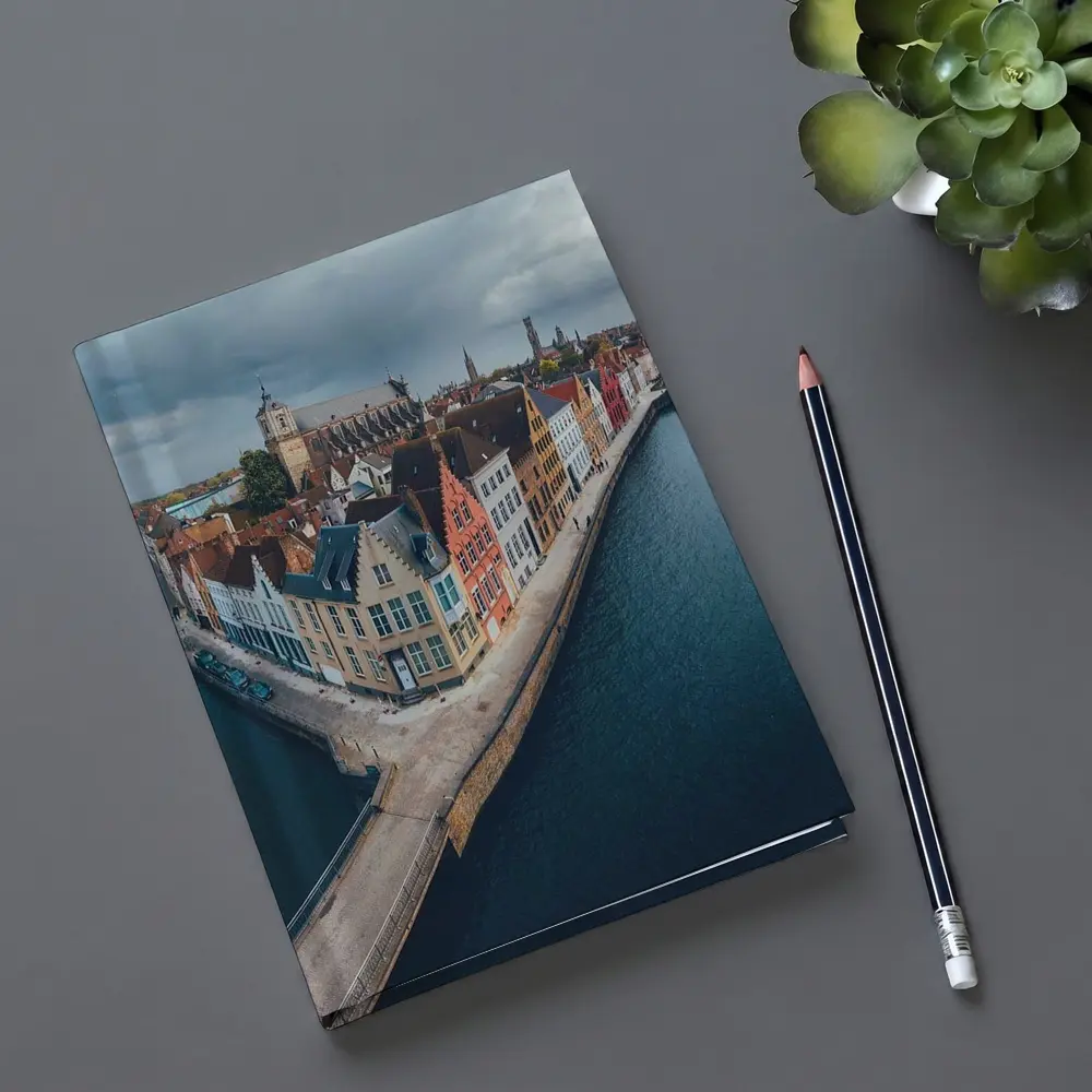 Bruges Belgium Canal Medieval City Aerial View – Notebooks