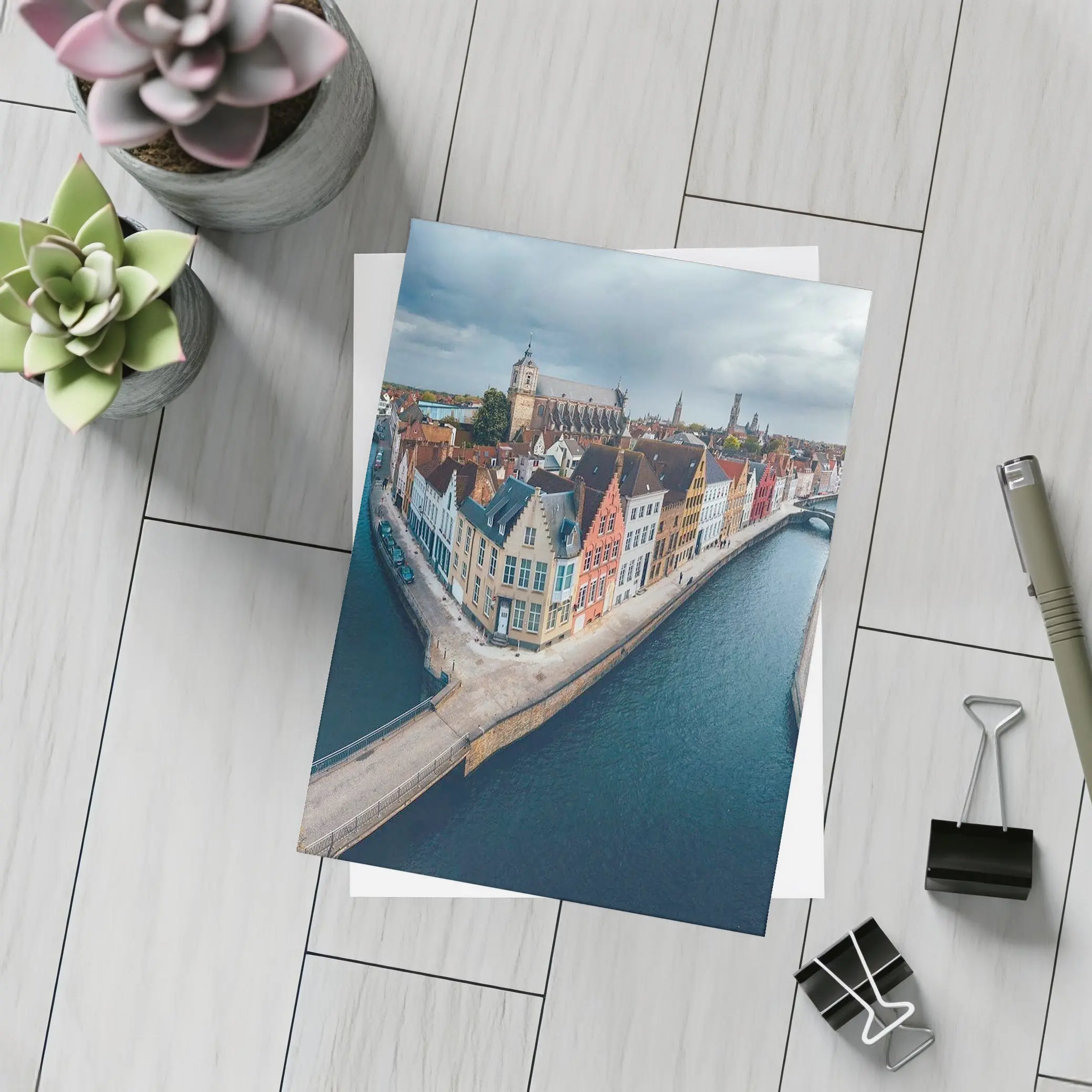 Bruges Belgium Canal Medieval City Aerial View – Postcards