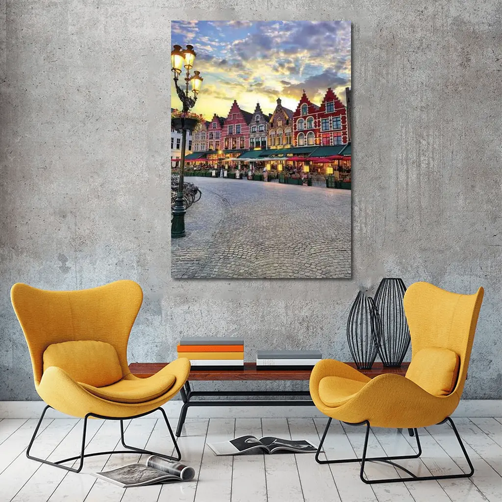 Bruges Market Square Belgium Sunset Glow – Wall Art