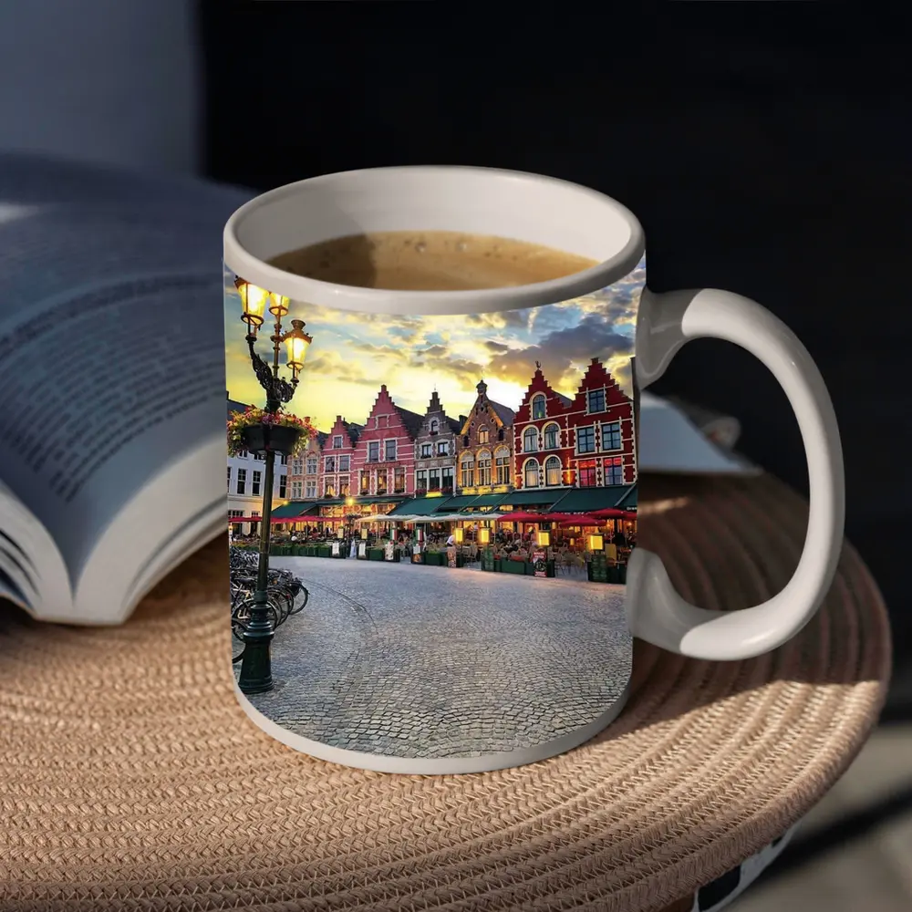 Bruges Market Square Belgium Sunset Glow – Mugs