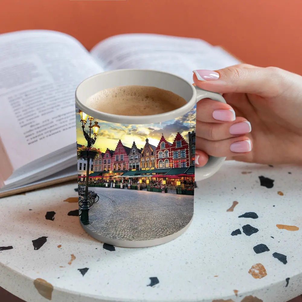 Bruges Market Square Belgium Sunset Glow – Mugs
