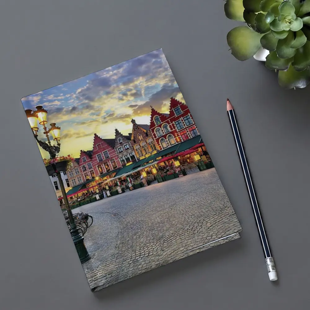 Bruges Market Square Belgium Sunset Glow – Notebooks
