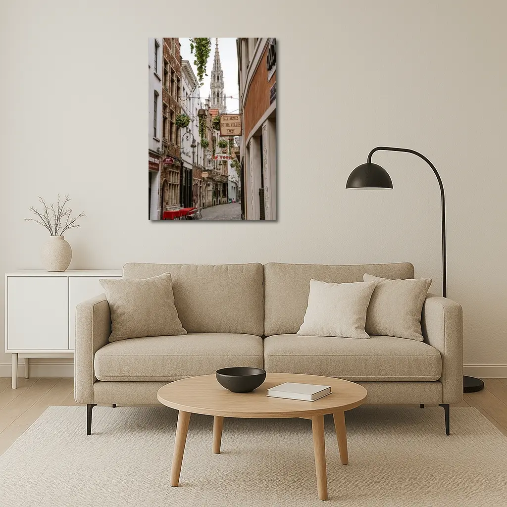 Brussels Old Town Narrow Cobblestone Street Scene – Wall Art