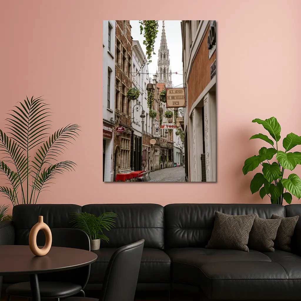 Brussels Old Town Narrow Cobblestone Street Scene – Wall Art