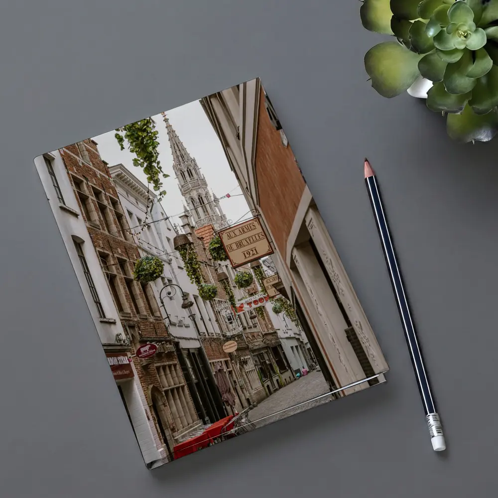 Brussels Old Town Narrow Cobblestone Street Scene – Notebooks