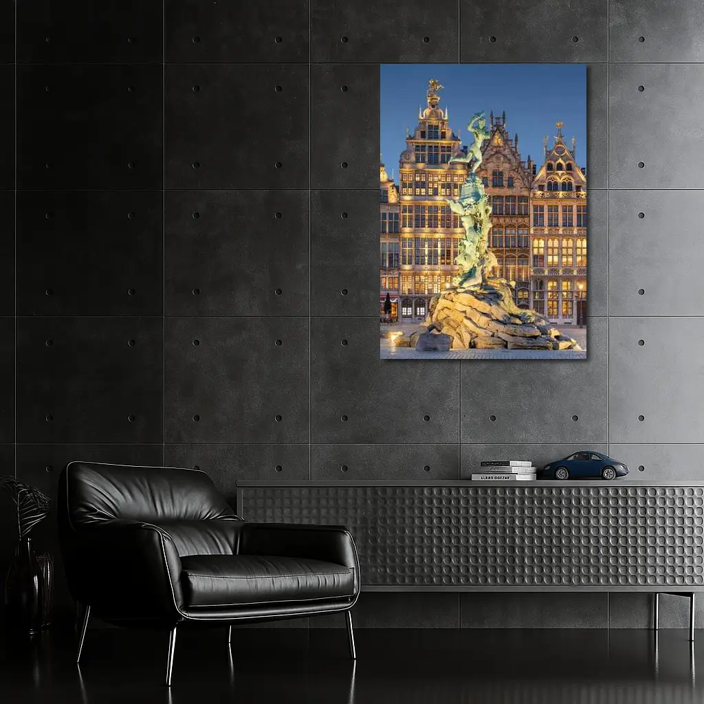 Brabo Fountain Antwerp Grand Place Night – Wall Art