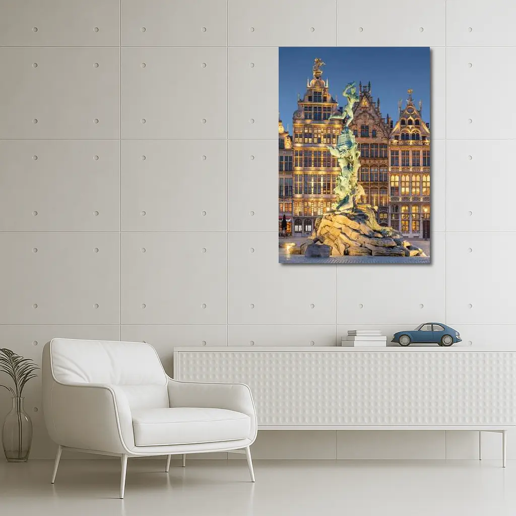 Brabo Fountain Antwerp Grand Place Night – Wall Art