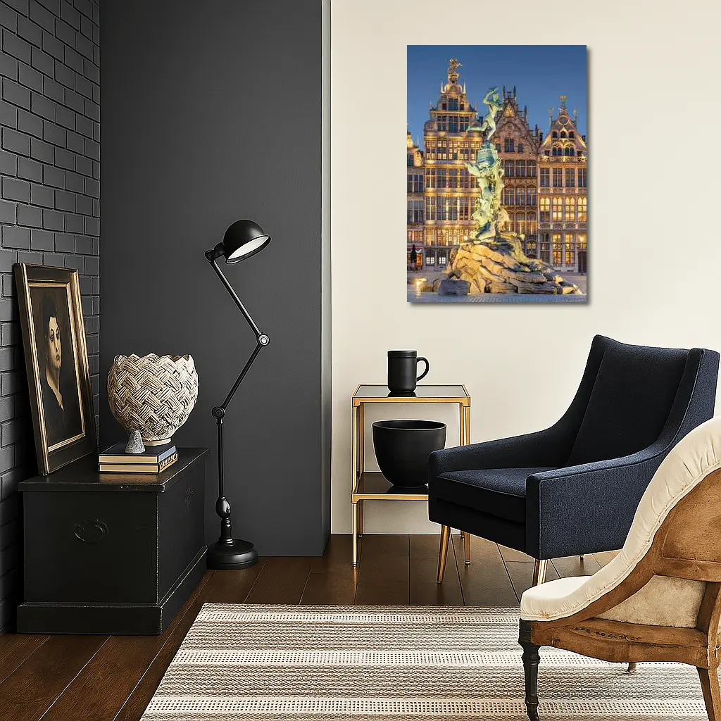 Brabo Fountain Antwerp Grand Place Night – Wall Art