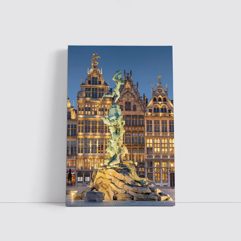 Brabo Fountain Antwerp Grand Place Night – Wall Art