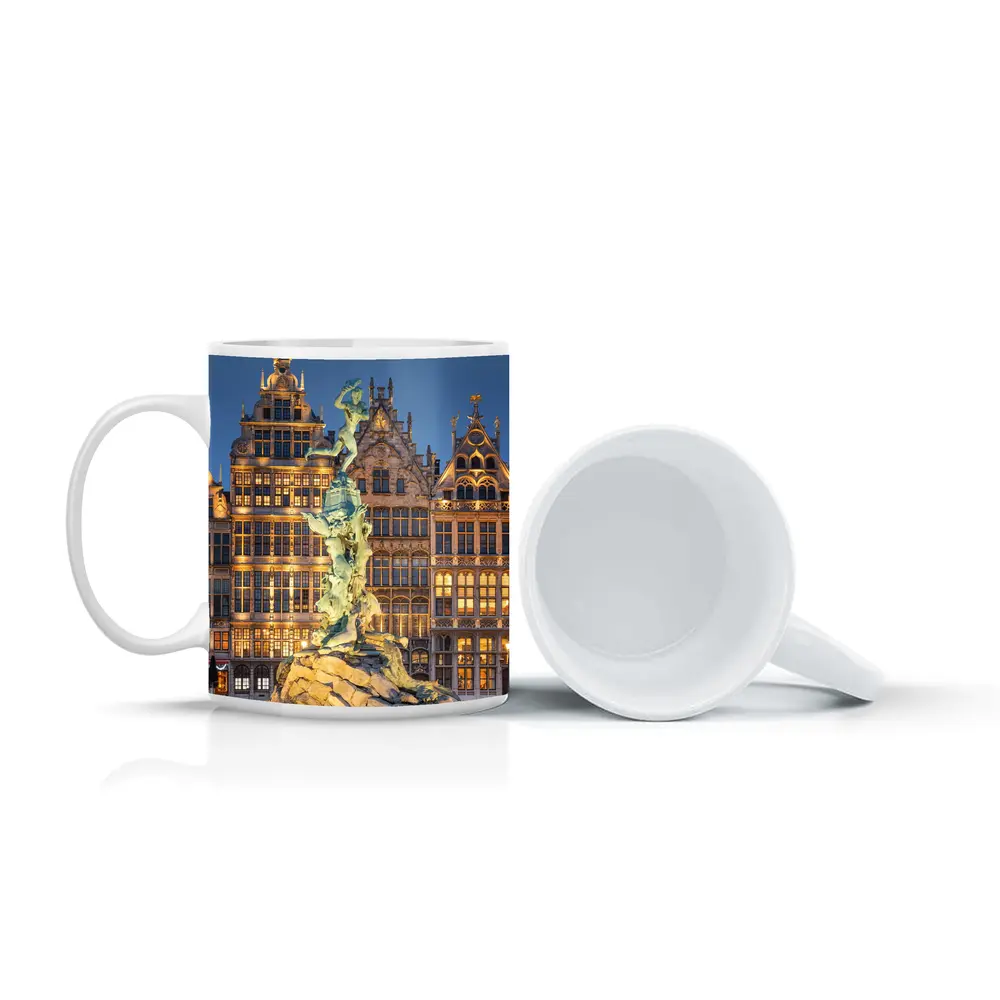 Brabo Fountain Antwerp Grand Place Night – Mugs