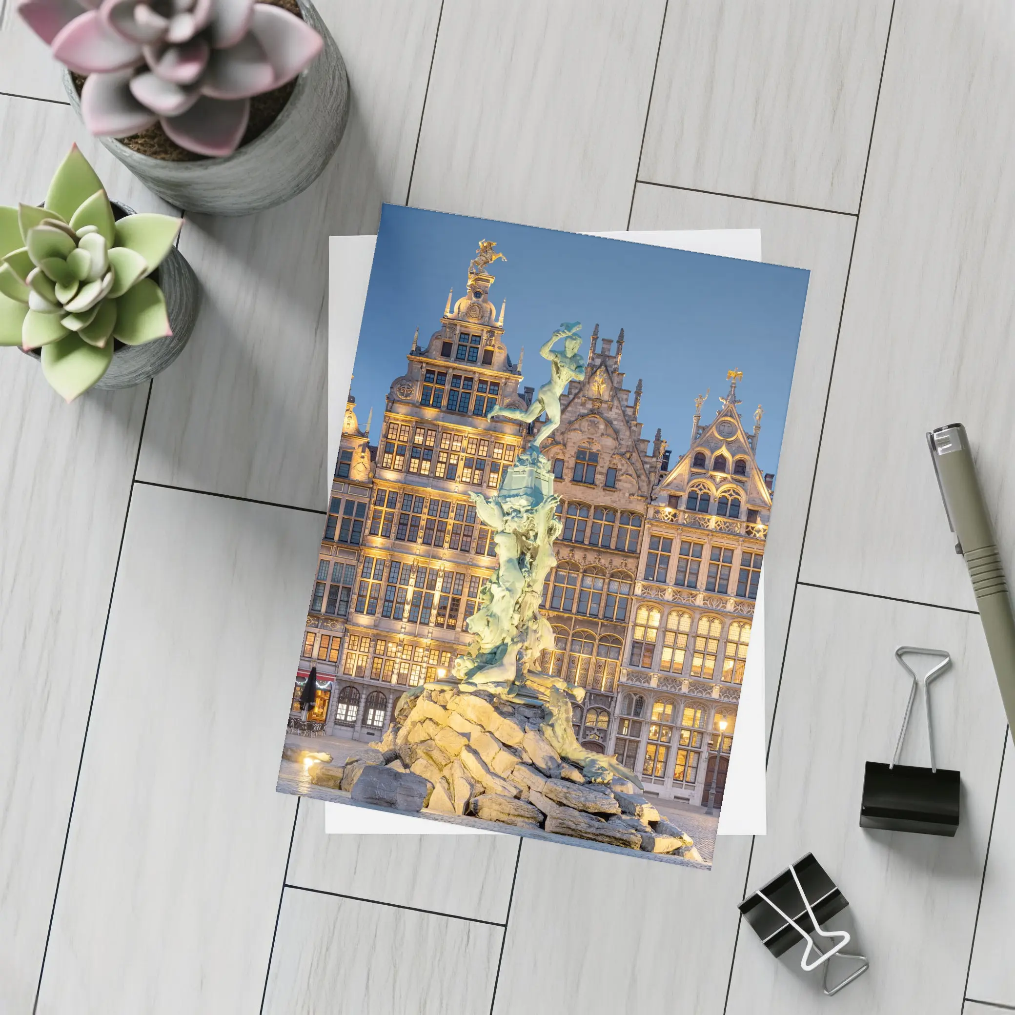 Brabo Fountain Antwerp Grand Place Night – Postcards