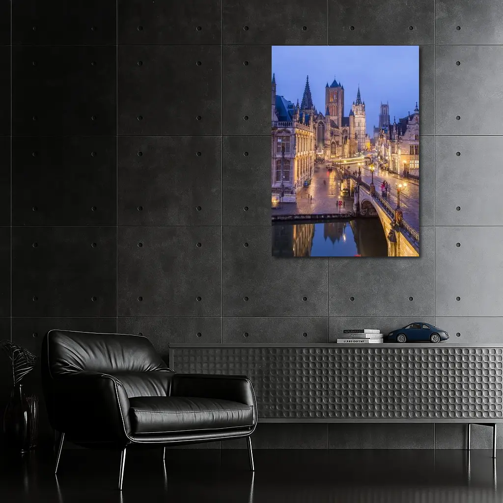 Ghent Belgium Canal Bridge Blue Dusk – Wall Art