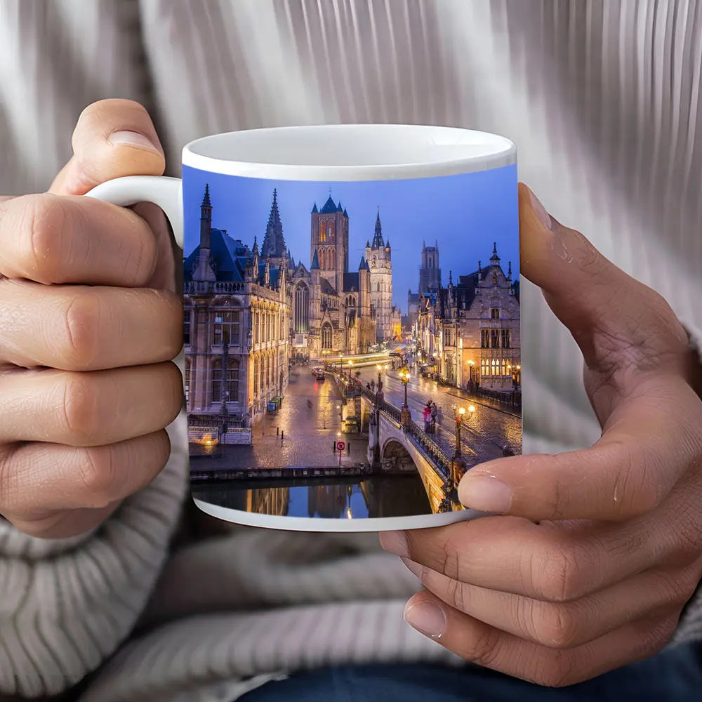 Ghent Belgium Canal Bridge Blue Dusk – Mugs