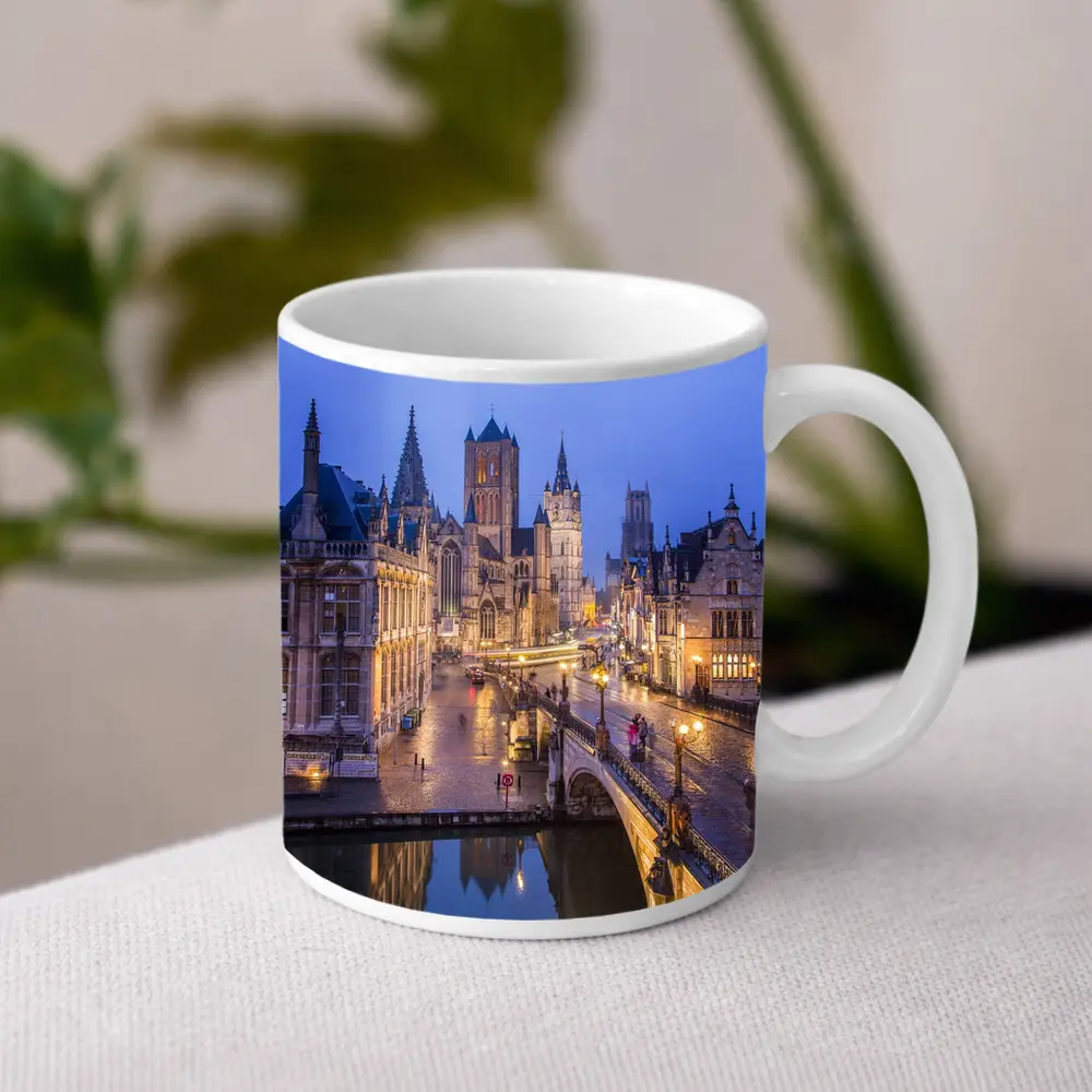 Ghent Belgium Canal Bridge Blue Dusk – Mugs