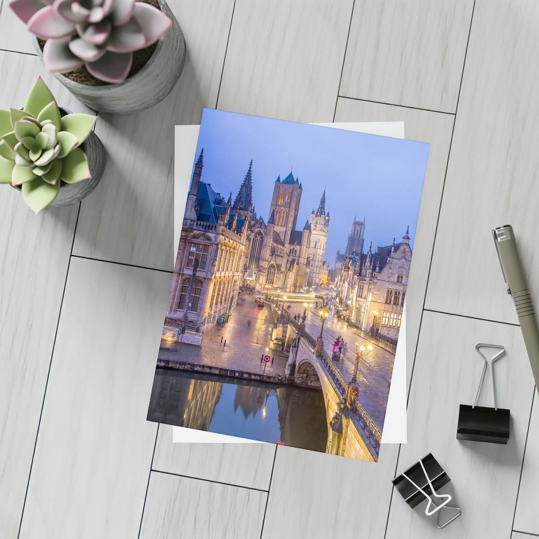 Ghent Belgium Canal Bridge Blue Dusk – Postcards