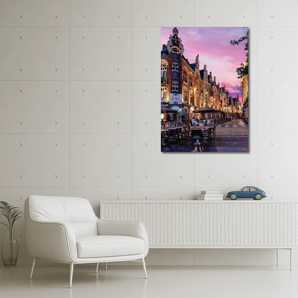 Belgium Old Town Square At Pink Sunset – Wall Art