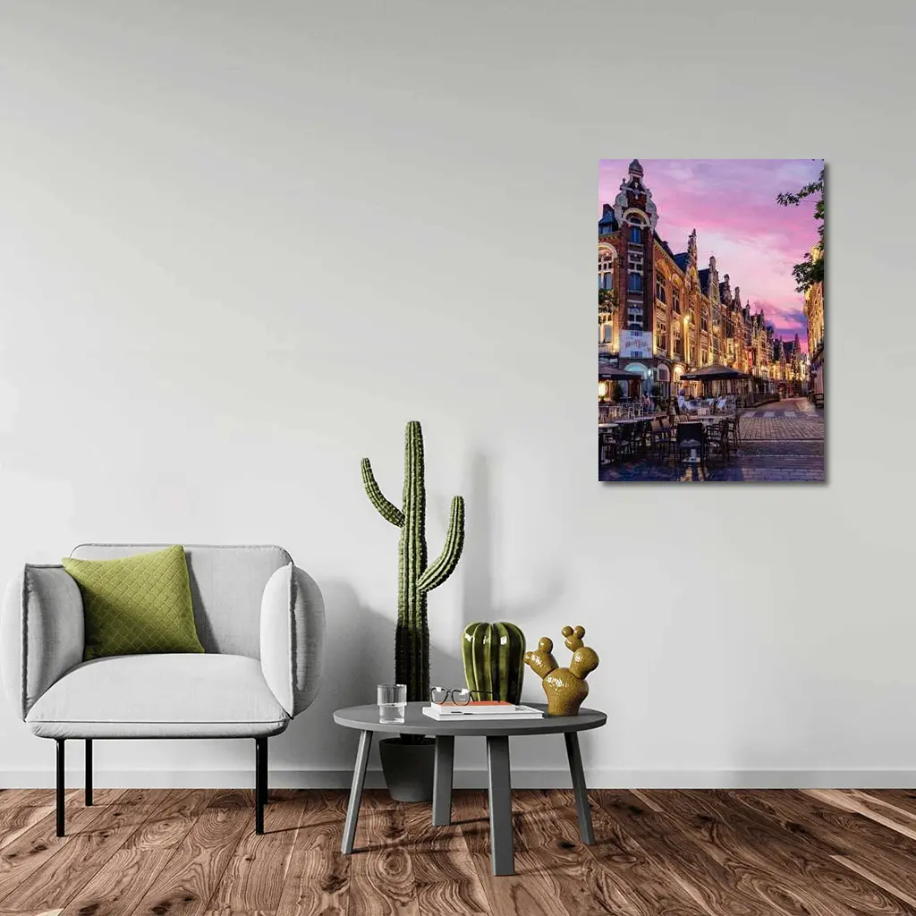 Belgium Old Town Square At Pink Sunset – Wall Art