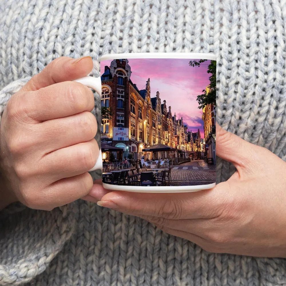 Belgium Old Town Square At Pink Sunset – Mugs