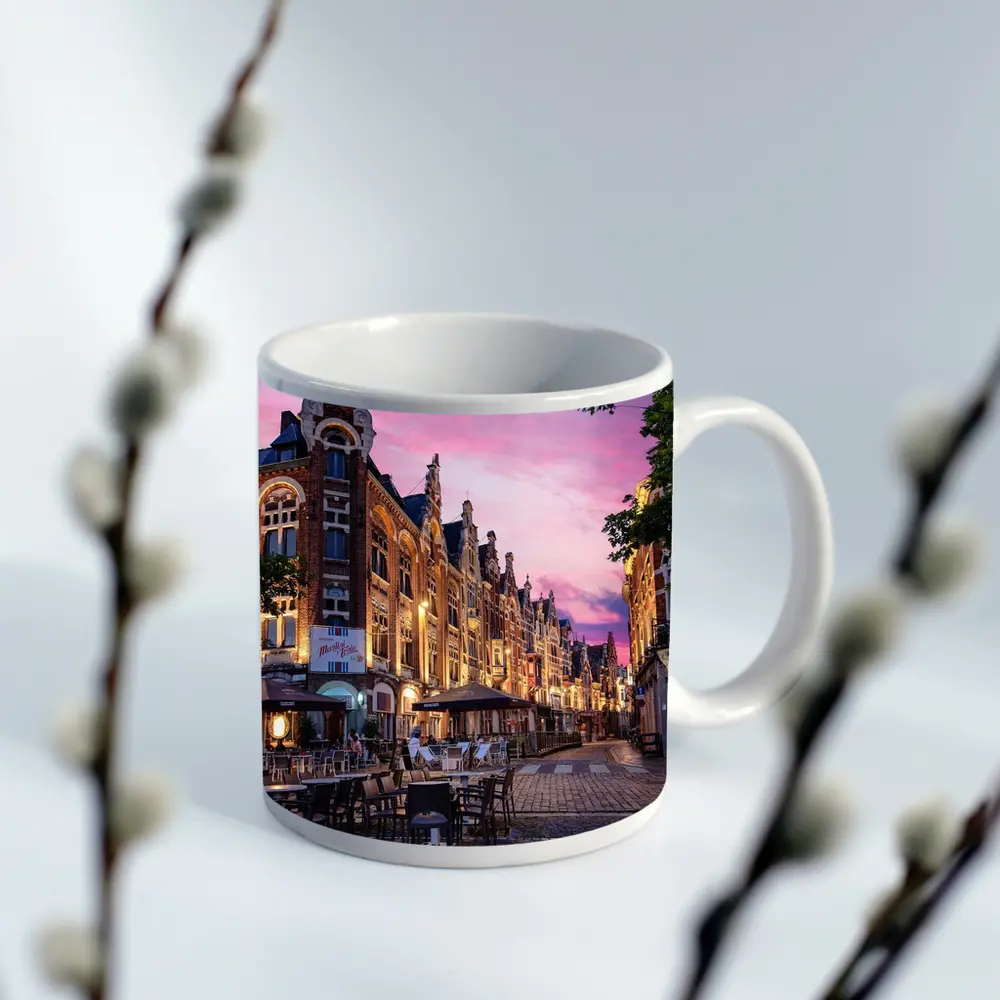 Belgium Old Town Square At Pink Sunset – Mugs