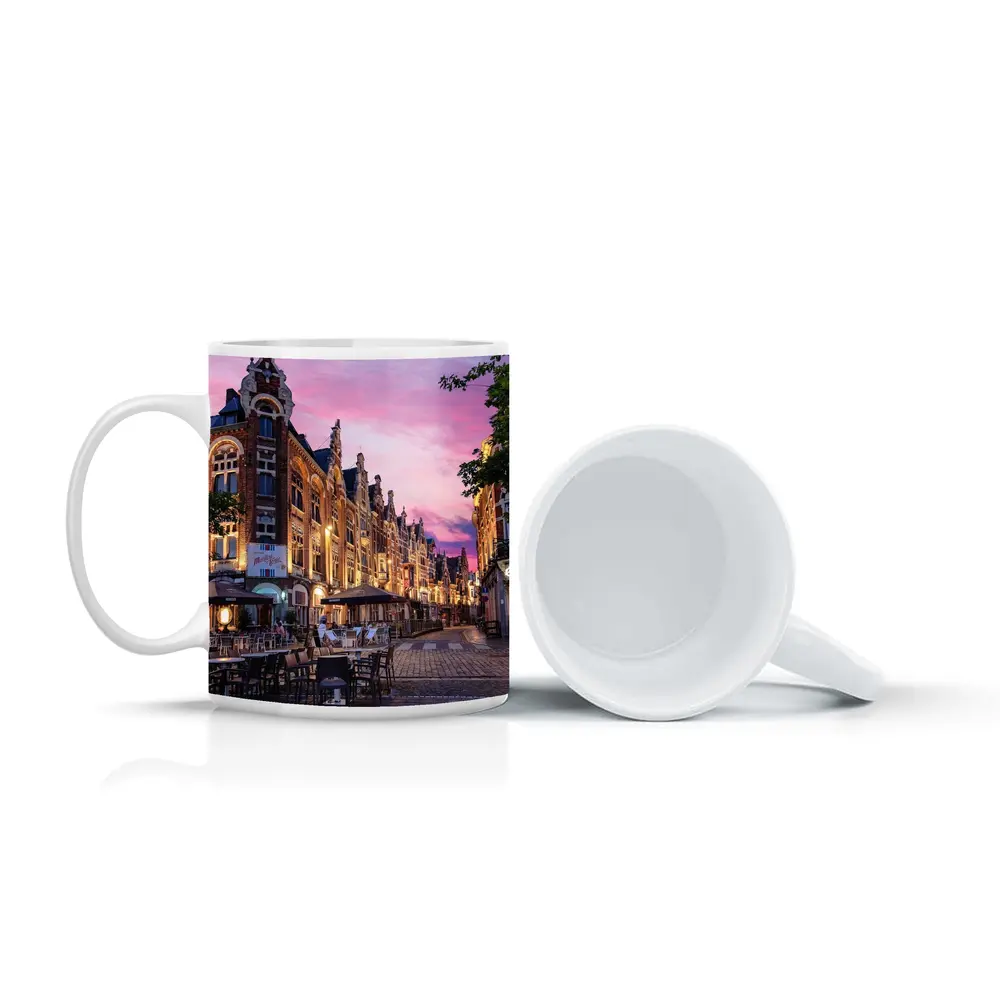 Belgium Old Town Square At Pink Sunset – Mugs