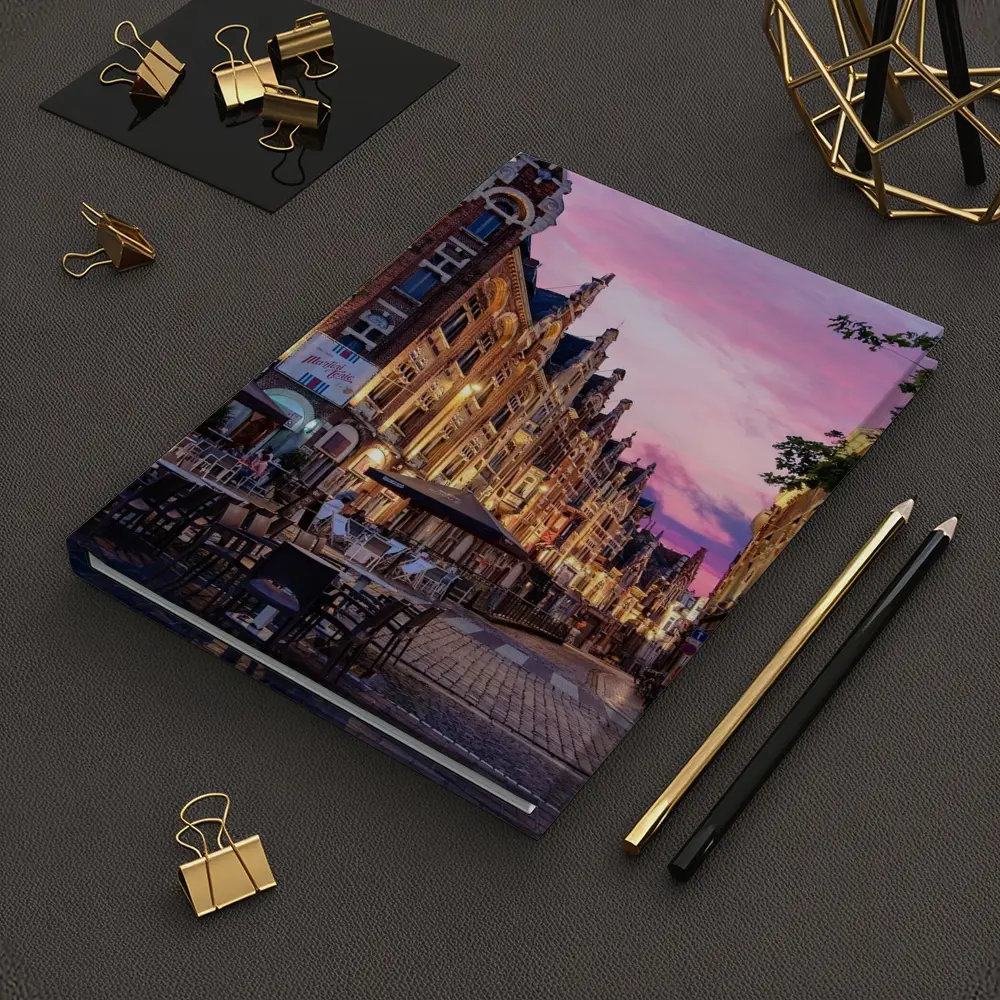Belgium Old Town Square At Pink Sunset – Notebooks