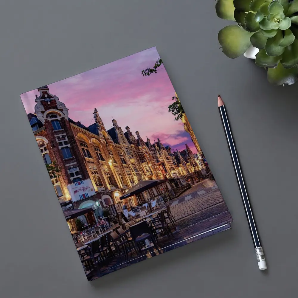 Belgium Old Town Square At Pink Sunset – Notebooks